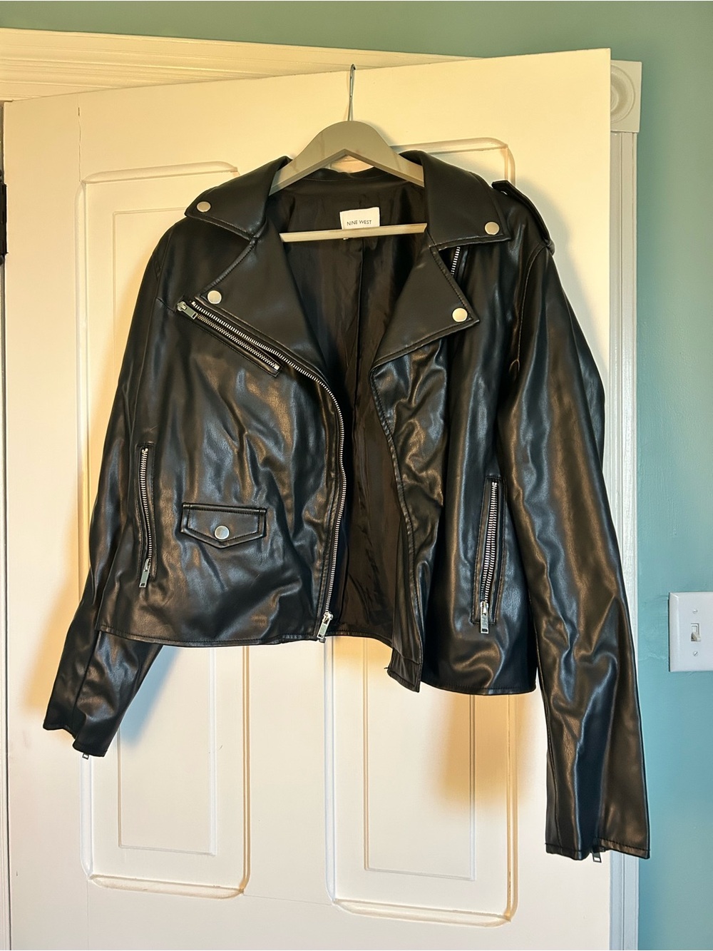Nine West Black Faux Leather Biker Jacket